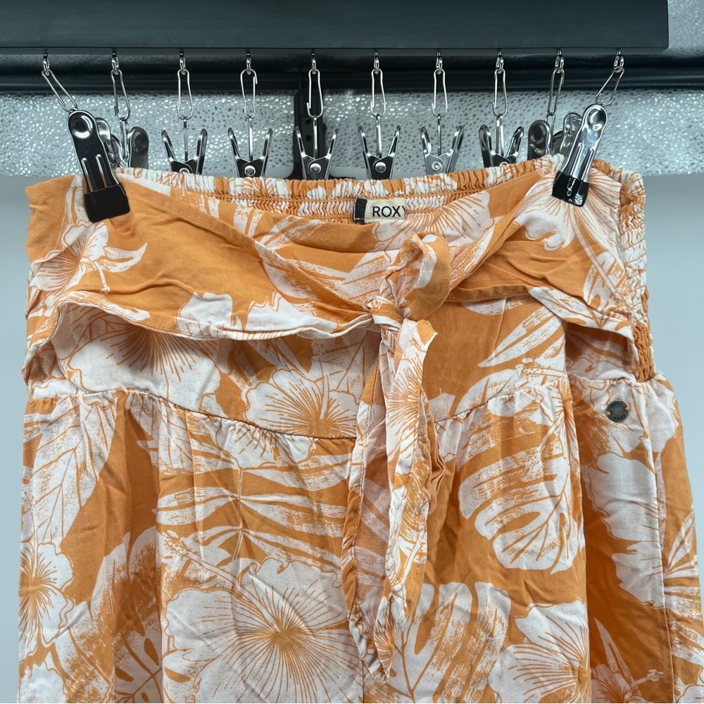 Roxy High-waist Orange & White Floral Wide Leg Flowy Hawaiian Pants Size Large - Picture 6 of 12